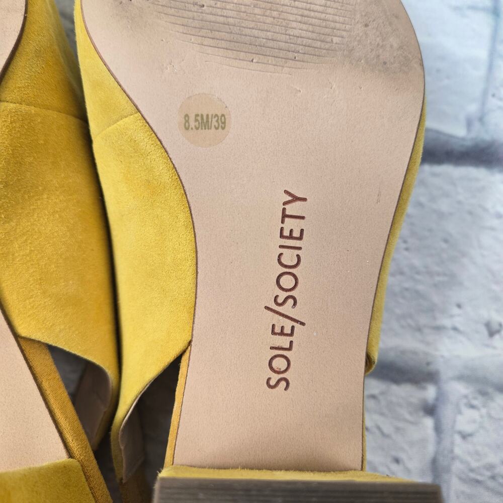 Sole Society Slingback Keilinah Pumps Mustard Suede Covered Heel size 8.5M - Picture 7 of 14